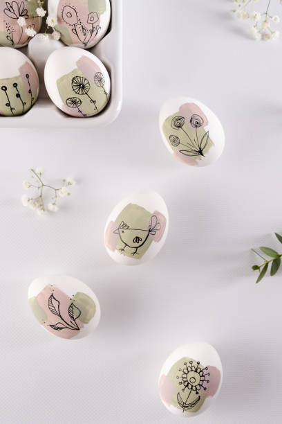 istock Modern creative trendy  hand painted easter egg on white background.  Homemade tradition Easter ideas. 1472585558