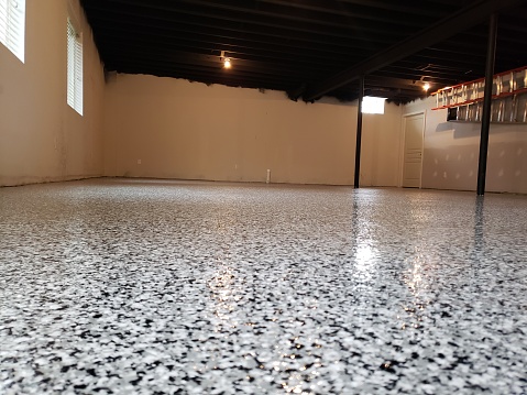 concrete with epoxy coating in basement