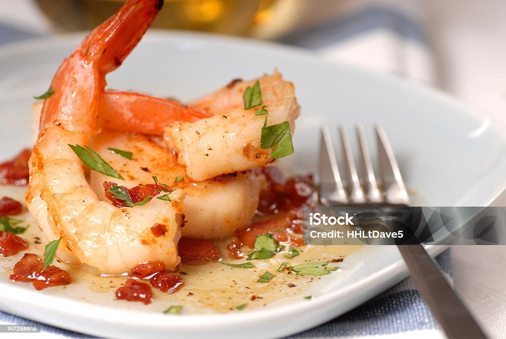 Shrimp and scallop with a bacon vinaigraitte Fresh shrimp and scallop sauted with a bacon vinaigrette Shrimp - Seafood Stock Photo