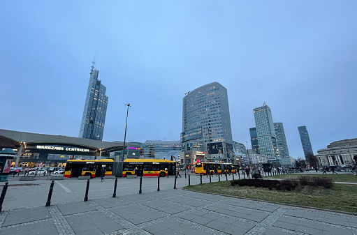 Warsaw, Poland - March 03, 2023: Warsaw Central Station, is the primary railway station in Warsaw.