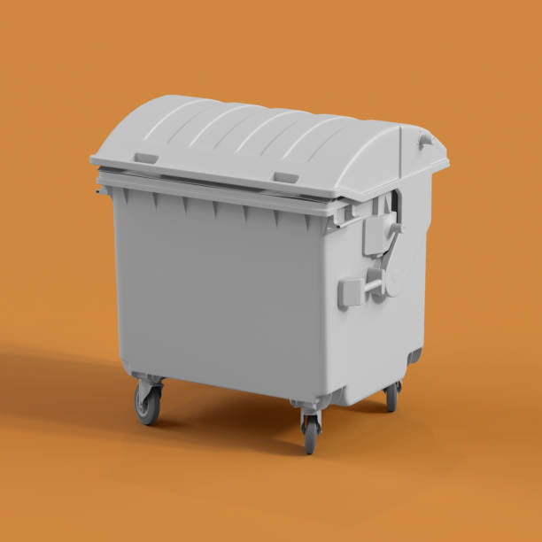 istock Perspective View of Single 4 Wheeled Recycling Garbage Container 1472590864