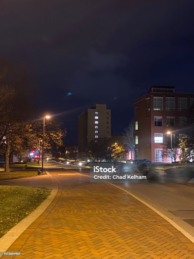 Ball State at night Views of BSU in the evening Indiana Stock Photo