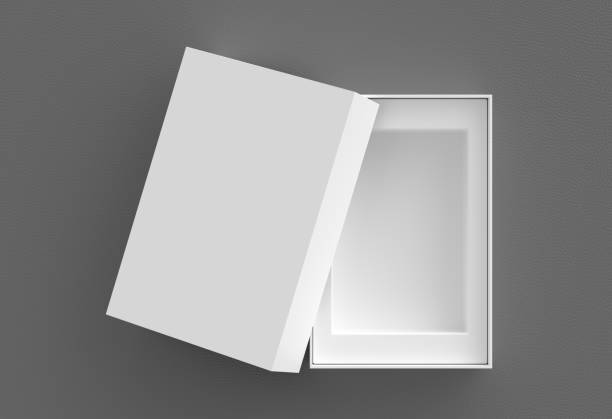 istock Open box packaging mockup on gray background. Template for your design 1472606096