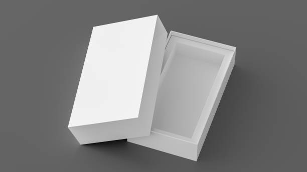 istock Long open box packaging mockup on gray background. Template for your design. 3d illustration 1472606174
