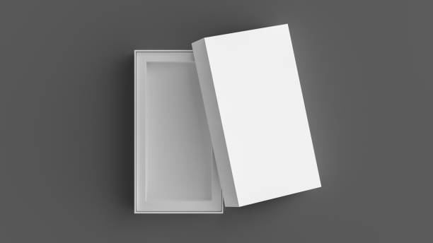 istock Long open box packaging mockup on gray background. Template for your design. 3d illustration 1472606223