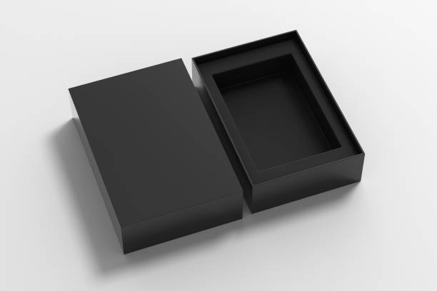 istock Open black box packaging mockup on white background. Template for your design 1472606535
