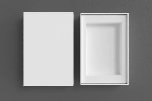 istock Open box packaging mockup on gray background. Template for your design 1472606633
