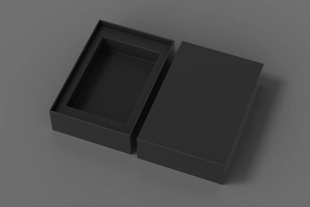 istock Open black box packaging mockup on gray background. Template for your design 1472606646