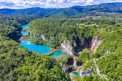 Aerial view of beautiful Plitvice Lakes, Croatia