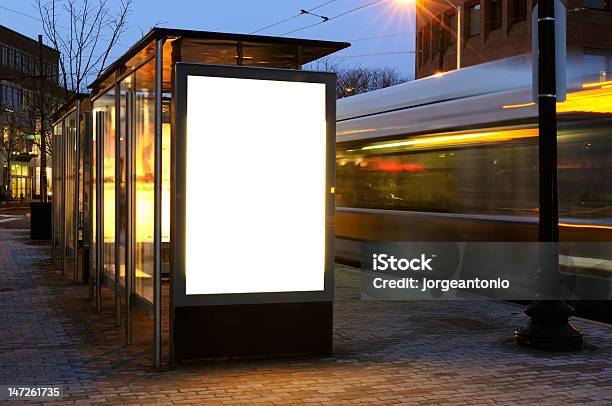 Blank Billboard On Bus Stop Stock Photo - Download Image Now - Billboard, Bus Stop, Night