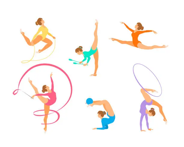 Vector illustration of Collection of Rhythmic gymnastics girls