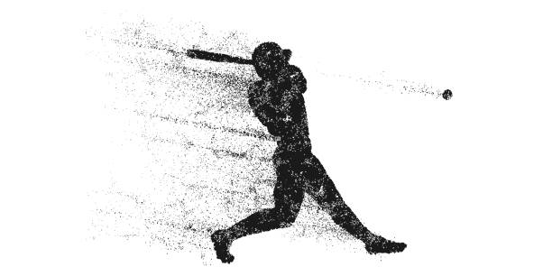 abstrakte silhouette eines baseballspielers auf weißem hintergrund. baseballspieler schlägt den ball. vektor-illustration - baseball mit audio stock-grafiken, -clipart, -cartoons und -symbole