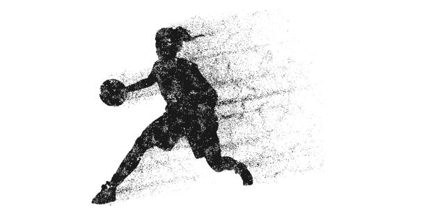 추상 농구 선수 여자 행동 고립 된 흰색 배경. 벡터 일러스트레이션 - basketball basketball player slam dunk making a basket stock illustrations