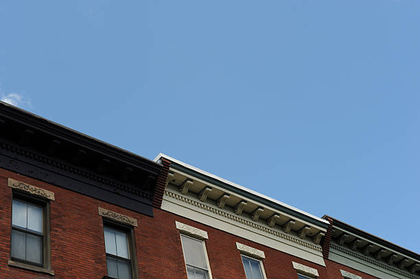 Brownstone Roofs with Sky stock photo