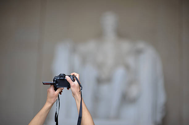 Tourist shooting pictures stock photo