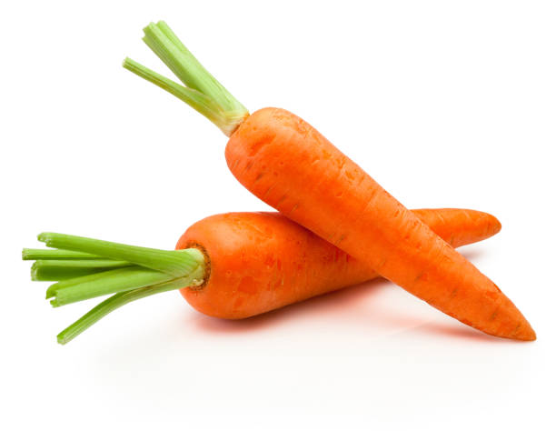 istock Two carrot vegetables isolated on white background 1472635785
