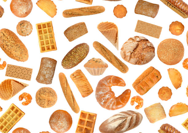 istock Seamless pattern of bread products isolated on white 1472641351