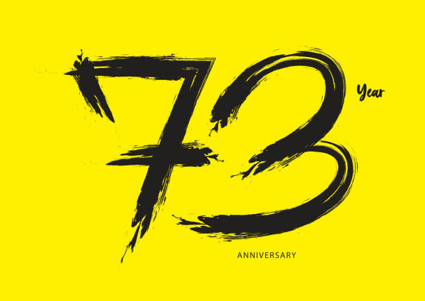 illustrazioni stock, clip art, cartoni animati e icone di tendenza di simbolo della celebrazione del 73° anniversario tipo su sfondo giallo, disegno del numero 73, invito al 73 ° compleanno, modello di simbolo dell'anniversario, vettore del disegno del numero del simbolo, carattere calligrafico, simbolo tipografico - venice film festival