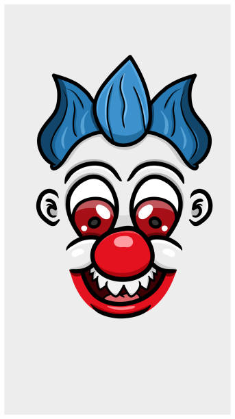 illustrazioni stock, clip art, cartoni animati e icone di tendenza di simpatico viso da clown bianco del fumetto con espressione divertente. sfondo dello sfondo del poster vettoriale. - circus bizarre men make up