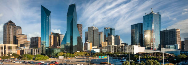 Dallas Texas USA downtown city skyline panorama view of the buildings in the financial district stock photo