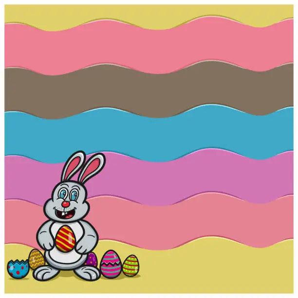 Vector illustration of Rabbit With Eggs and Blank Space. Happy Easter Theme.
