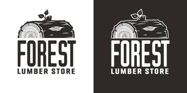 emblem with lumber log for wood carving studio emblem of lumber for wood carving studio or wooden stump and log for lumberjack. Carpentry or woodwork design wood turtle stock illustrations