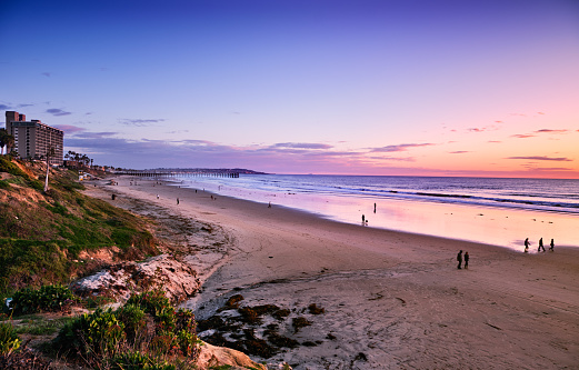 Sunset north of Pacific Beach, California, at the end of a rainy Winter day