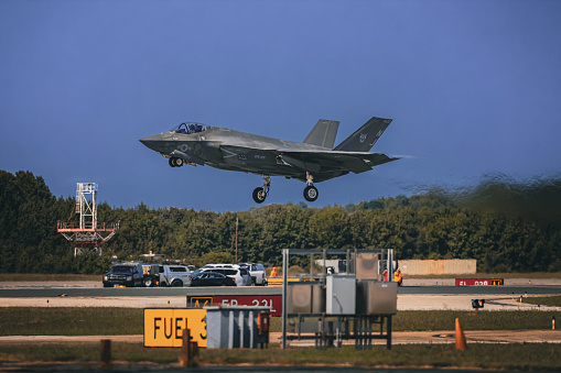 Virginia Beach, Virginia, USA - September 18, 2022: F-35 Lightning just taking off.