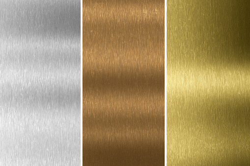 Colección de oro, plata y bronce. Fondo metálico. Renderizado 3D photo
