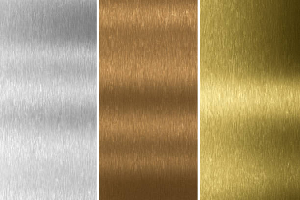 colección de oro, plata y bronce. fondo metálico. renderizado 3d - bronze fotografías e imágenes de stock
