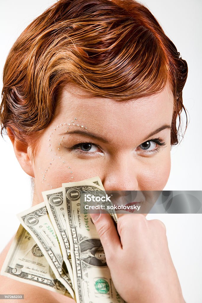 Adorável vermelho-cabeça Jovem mulher com dólares - Royalty-free 20-24 Anos Foto de stock