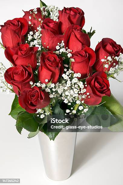 Bouquet Of A Dozen Red Roses In Flower Vase Stock Photo - Download Image Now - Bouquet, Arrangement, Bunch