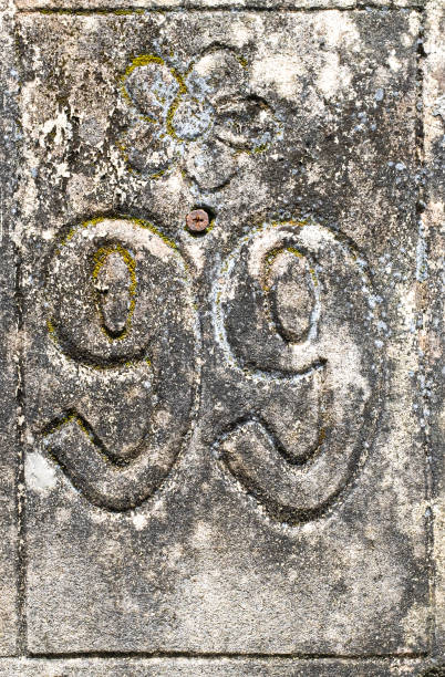 istock Numbers carved into concrete wall background texture 1472652491
