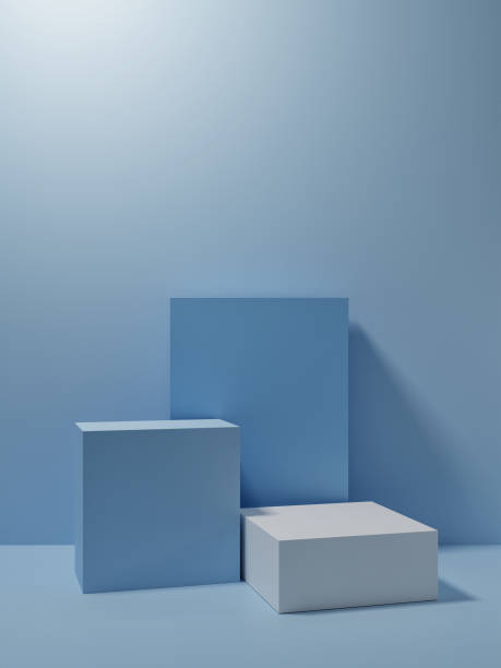 istock Premium Mock up pedestal for product presentation, blue background, 3d illustration. 1472653673