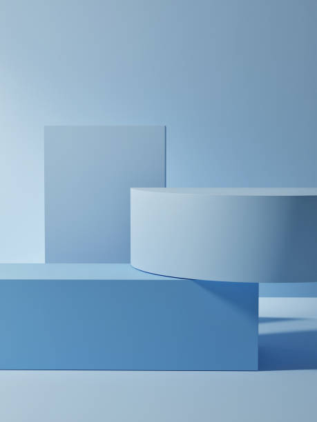 istock Premium Mock up pedestal for product presentation, blue background, 3d illustration. 1472653676