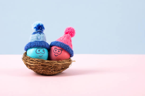 deux œufs de pâques - easter bonnets photos photos et images de collection