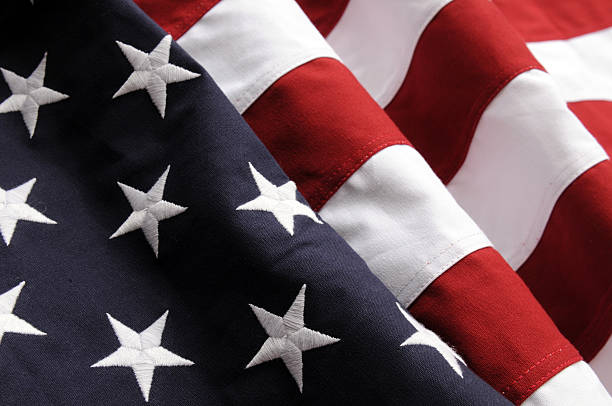 Close-up of the stars and stripes of an American flag stock photo