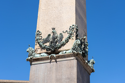 Vatican City - October 3 2022: Ornate Decorations on an Obelisk in St Peters Square in the Vatican City