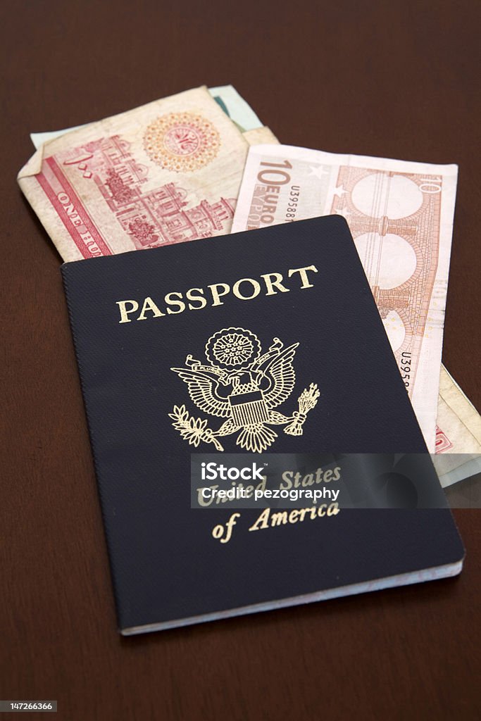 Passaporte com euro e dinar - Royalty-free Bilhete de Identidade Foto de stock