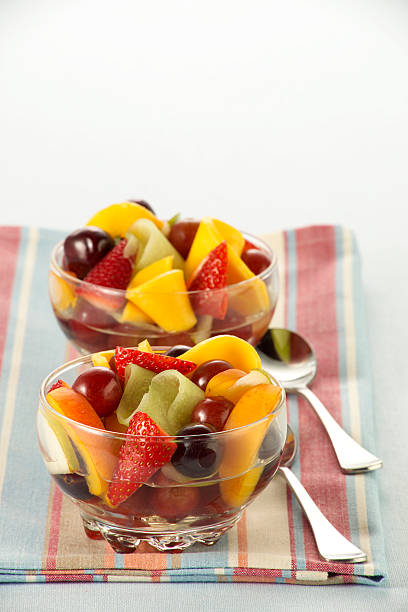 Bowls of fresh fruit salad stock photo