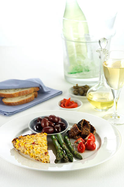 Antipasto Dish with Wine and Cooler stock photo
