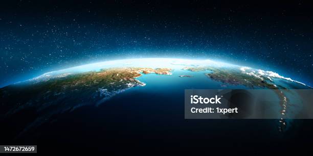 Chukotka And Alaska At Night Stock Photo - Download Image Now - Outer Space, Business, Chukotka