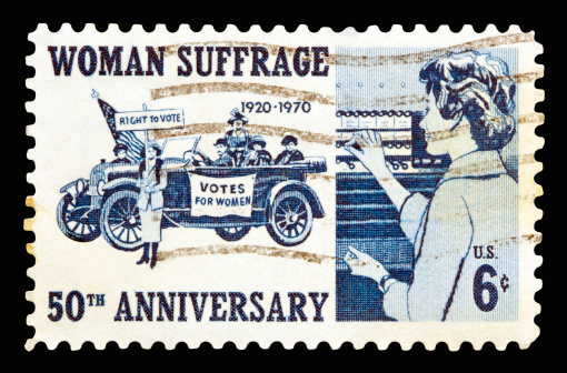 A 1970 issued 6 cent United States postage stamp showing 50th Anniversary of Woman Suffrage.