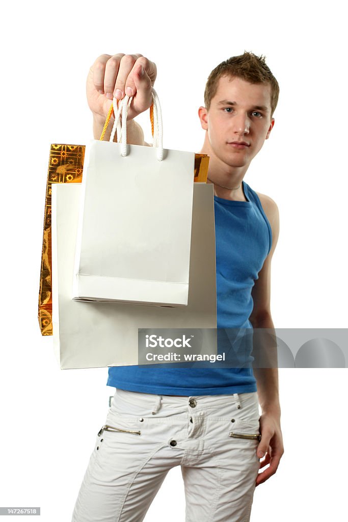 Sexy Mann mit Textfreiraum Shopping Taschen - Lizenzfrei Blau Stock-Foto