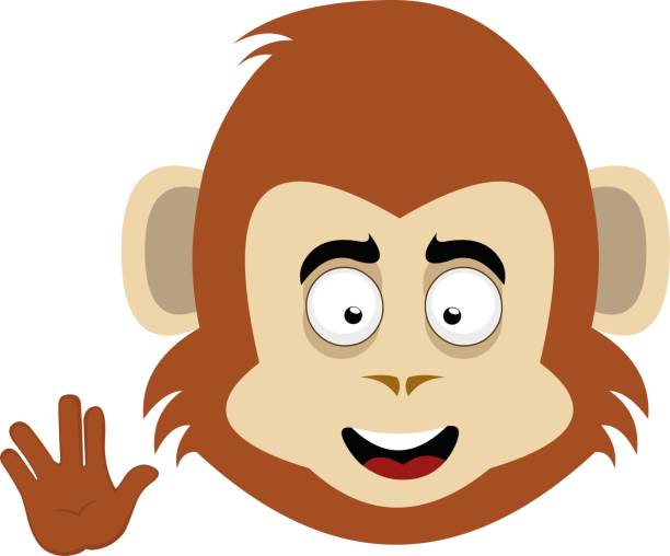 vector head monkey primate hand greeting vulcan vector illustration face cartoon character of a monkey animal, a happy expression and doing the classic vulcan salute with his hand vulcan salute stock illustrations