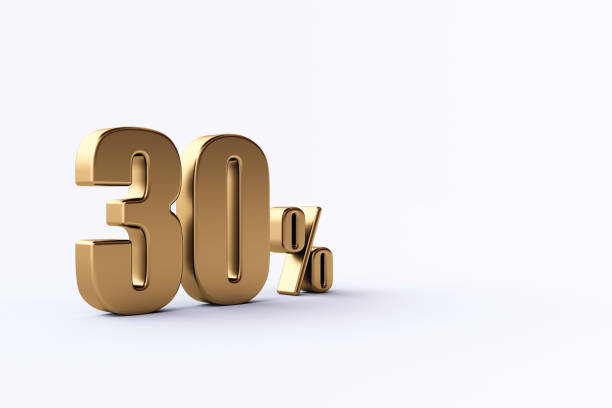 istock Golden thirty percent sign on white background. 1472677387