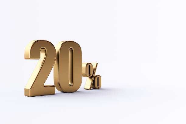 istock Golden twenty percent sign on white background. 1472677395