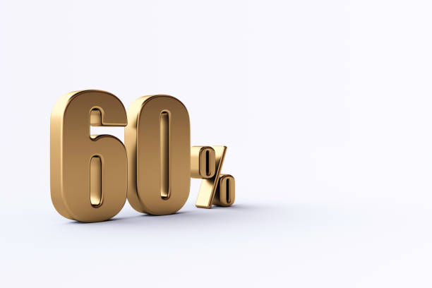 istock Golden sixty percent sign on white background 1472677407