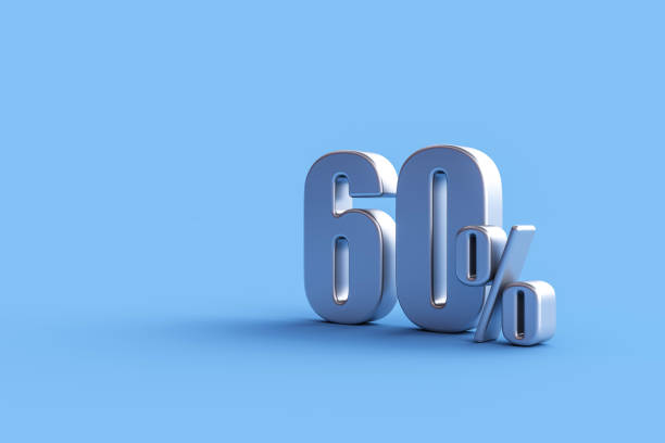 istock Silver sixty percent sign on blue background 1472677421