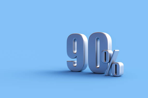 istock Silver ninety percent sign on blue background 1472677425
